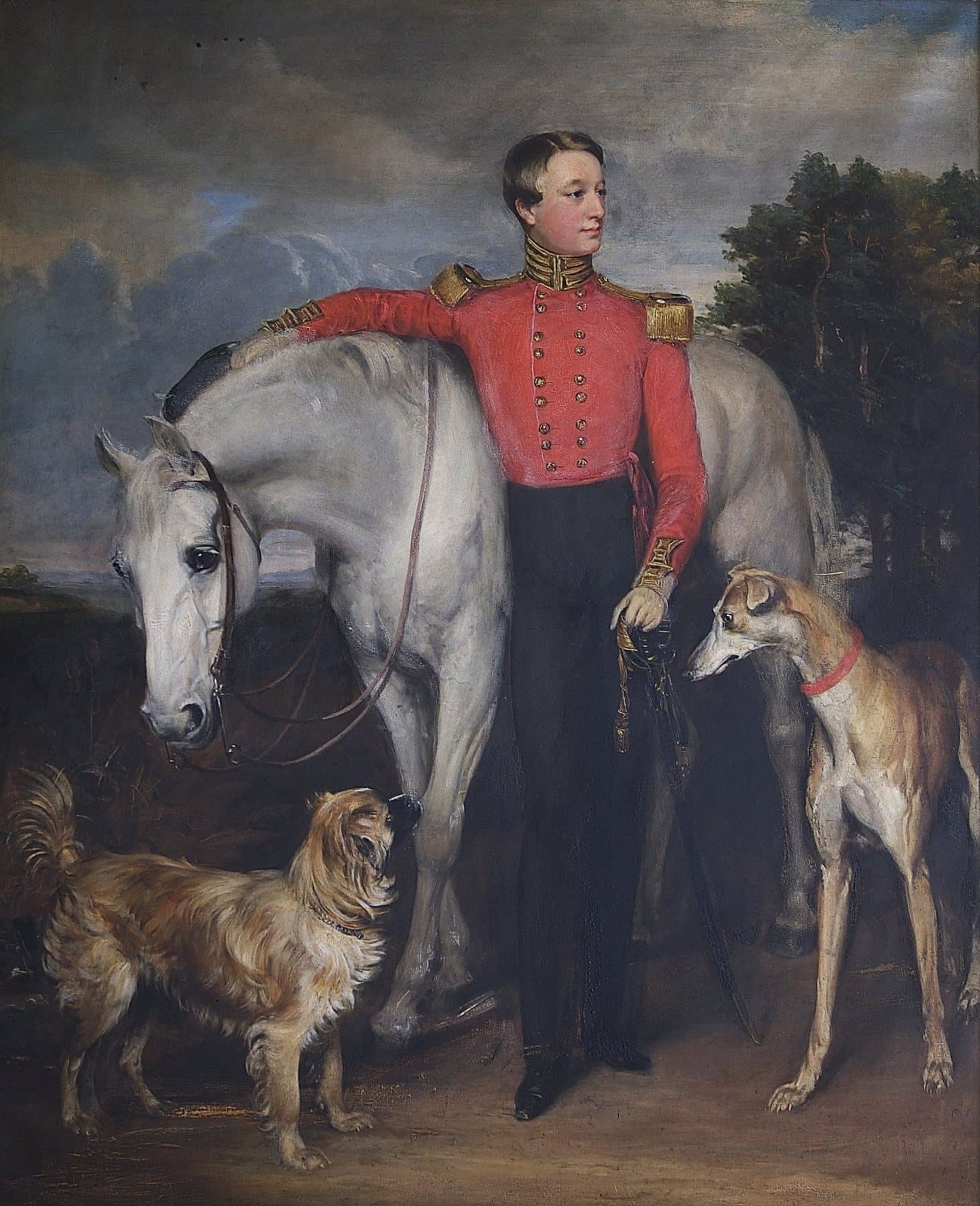 John Stafford Paton as a young officer, with his grey horse and dogs. Oil portrait held by the family; he rose to General and was Sybil's 'Gt Uncle John'